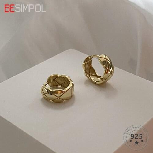 Besimpol Real 925 Sterling Silver Diamond Hoop Earrings For Women Elegant Casual Office Round Earrings Female Party Fine Jewelry