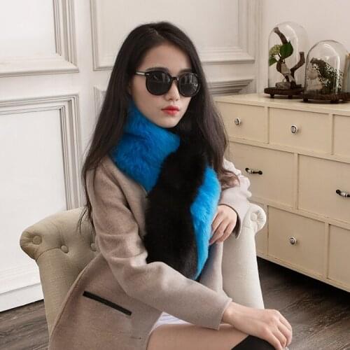 New arrival lady blinger double color faux fur patchwork scarf women warm winter faux fur wraps faux fur shawl