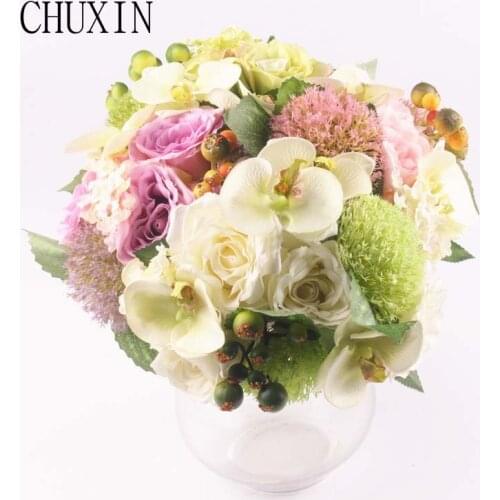 Silk Rose European Bouquet Wedding Decoration Artificial Flowers For Home Hotel Garden Decor Bride Hand Flower Bouquet Flores