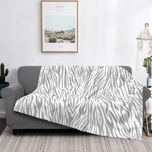 Modern Gray White Zebra Animal Blankets Fleece Decoration Stripes Multi-function Soft Throw Blankets for Bedding Bedroom