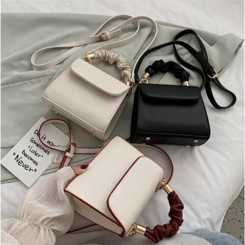 2020 Simple design fashion pu leather shoulder crossbody purses wrinkle handle mini bags handbag