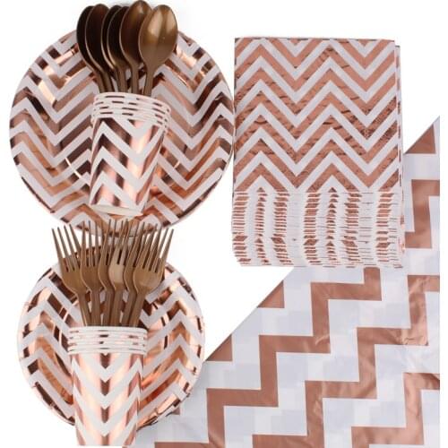 Rose Gold Theme Disposable Tableware Cups Paper Towels Tablecloths Party Decoration Baby Shower Birthday Party Decorations Kids