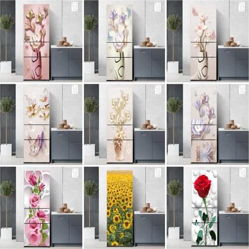 Fashion 3D Sticker for Fridge Door Covering Vinyl Adhesive Kitchen Renovation Wallpaper Flower Landscape Film Room Wall Decal