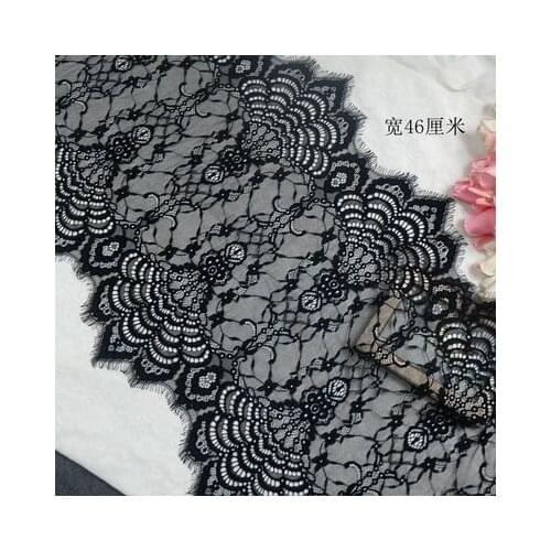 High Quality Black/Off-white Soft Eyelash Lace Fabric ,Wedding Gown .evening dress accessories DIY Crafts Width 45cm 3Ms/lot