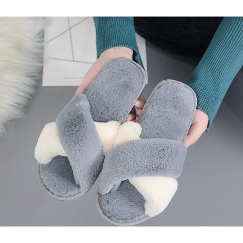 Women Slippers Winter House Shoes Faux Fur Warm Shoes Home Slippers Woman Indoor Soft Anti Slip On Flats Female Furry Slippers