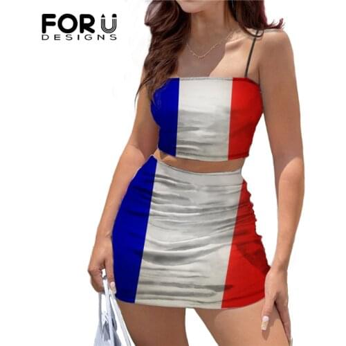 FORUSEDIGNS Women Cami Crop Top and Mini Skirt Set Sexy 2 Piece Set Skirts Hot Sales France Flag Printed Festival Clothing Jupe