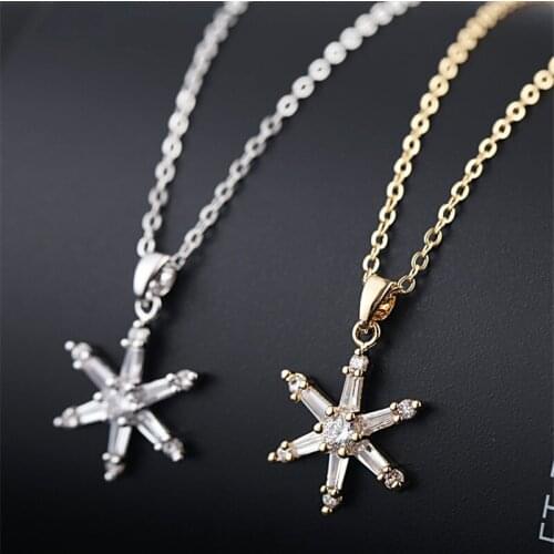 Delicate Gold Hexagon Star Pendants Necklaces with Chain Women Wedding Engagement CZ Crystal Cubic Zircon Party Jewelry