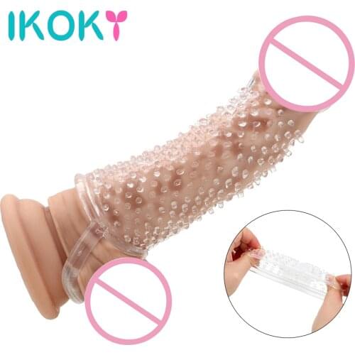 IKOKY Penis Sleeve Cock Rings G-spot Stimulation Cock Sleeve Enlargement Reusable Condom Delayed Ejaculation Sex Toys For Men