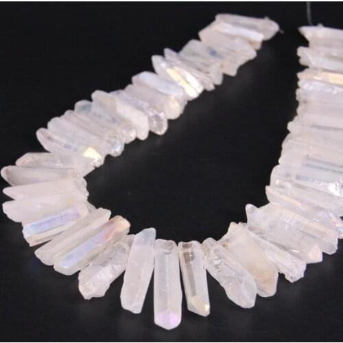 15.5"strand White AB Titanium Crystal Quartz Top Drilled Point Beads,Raw Crystal Stick Graduated Pendants For Jewelry Making