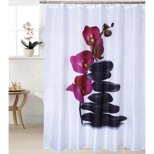 180x180cm Stones Flower Phalaenopsis Shower Curtain Stylish Family Bathroom Product Shower Curtains 3D Waterproof Polyester YL3