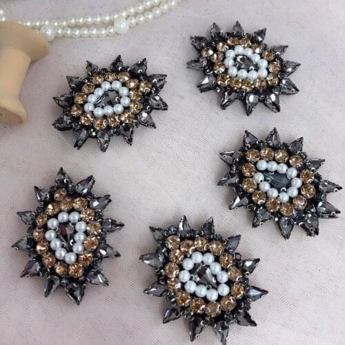 5 Pieces Geometric Rhineston Beaded Patches DIY Pearl Sequins Patches Applique Sew On Bag Clothing Sweater Hat Jeans Accessories