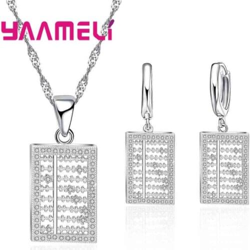 Austrian Crystal 925 Sterling Silver Jewelry Abacus Shape Necklaces Lever Back Earrings Women Accessories Gifts