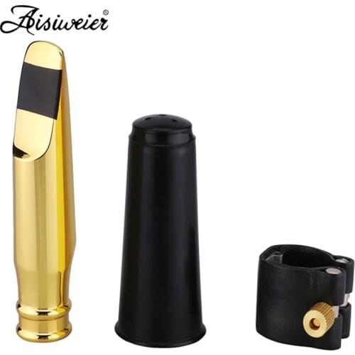 Free Shipping Aisiweier Professional Tenor Soprano Alto Saxophone Metal Mouthpiece Silvering golden Sax Mouth Pieces Accessories