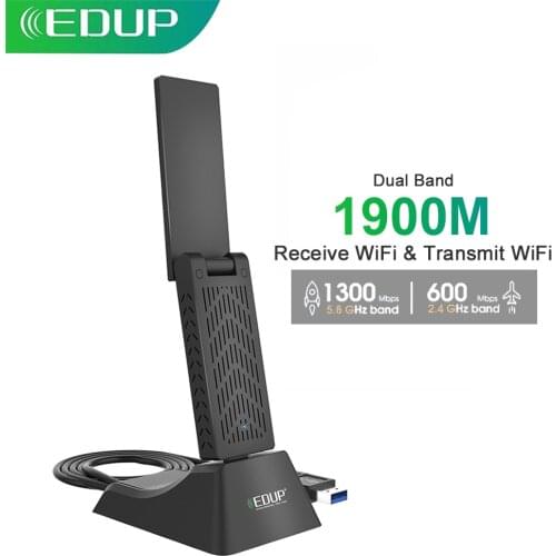 EDUP 1900Mbps USB WiFi Adapter Dual Band 2.4Ghz/5Ghz Long Range Receiver Wireless Network Card For Laptop Desktop (EDUP