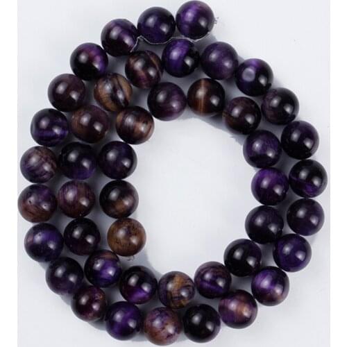 Natural Stone Beads Bright Purple Tiger Eye Round Loose Beads for Making DIY Bracelet Earrings Accessories 4/6/8/10/12mm