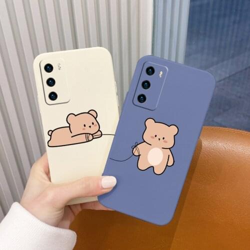 Bear On Tummy Camera Lens Protect Case For Huawei P40 P30 P20 Pro Soft Phone Cover For Mate 40 30 20 Pro Lite P Smart 2021 Y7A