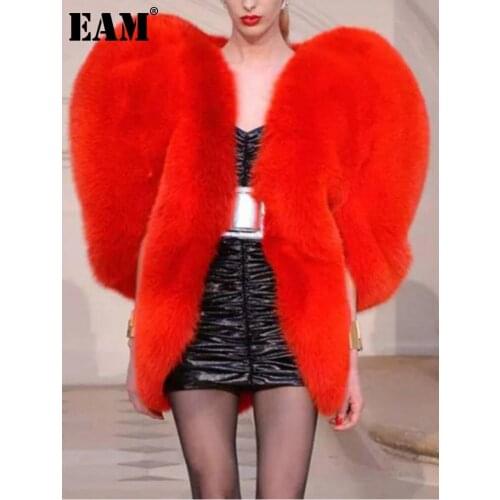 [EAM] 2021 New Spring Heart Pattern Personality O Collar Zipper Sleeveless Exaggeration Coat Women Fashion Tide OB140