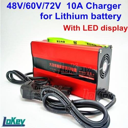 Intelligent 10A fast Charger With LED Display for 48V 60V 72V 84V lithium li-ion lipo lifepo4 batterys