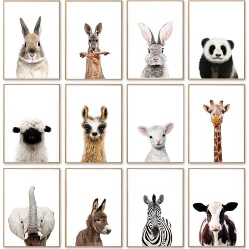 Kawaii Baby Animal Zebra Giraffe Rabbit Canvas Poster Nursery Wall Art Print Painting Nordic Kids Bedroom Decoration Pictures