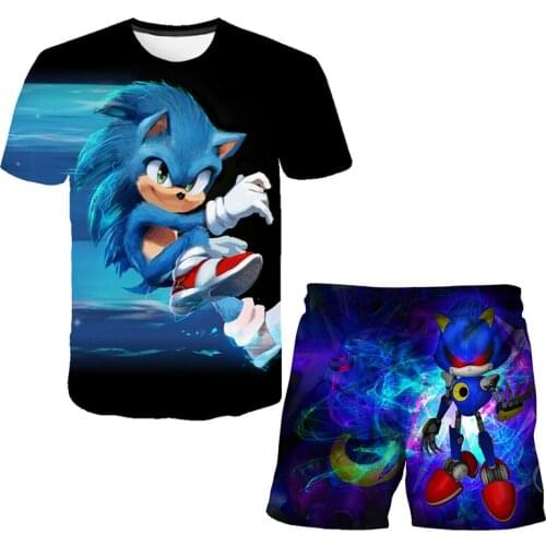 2 Pcs Clothing Sets Tshirts+Pants Sonic T Shirt Boys Clothes Children Sport Suit Baby Boys Girls Tops Short Sleeve Kid Sportwear