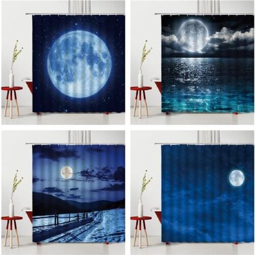 Landscape Shower Curtain Night Full Moon Waterproof Polyester Fabric Household Products Bathtub Decoration With Hooks