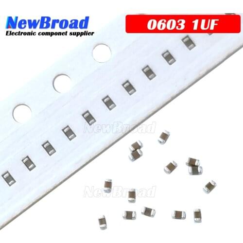 100pcs 1UF X5R Error 10% 16V 0603 105 SMD Thick Film Chip Multilayer Ceramic Capacitor