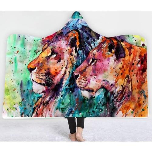 Fashion Painting Graffiti Painting Animal Hooded Blanket For Adult Kids Christmas Gift Warm Plush Fleece Hooded Blanket Cloak