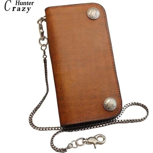 Mens Motorcycle Biker Leather Eagle Snap CheckBook Wallet With A Necklace Link key Chain