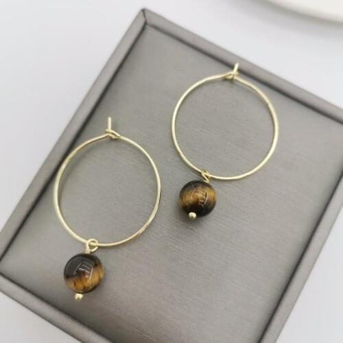 Natural Stones Geniune Faceted Tiger Eye Earrings Gemstones 14K Gold Filled Hoops Simple Drop Boho Women Earrings Pour Femmes