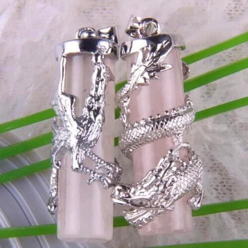 Natural Dragon Phenix Couples Rose Crystal GEM Pendant Jewelry For Gift 2PCS S1053