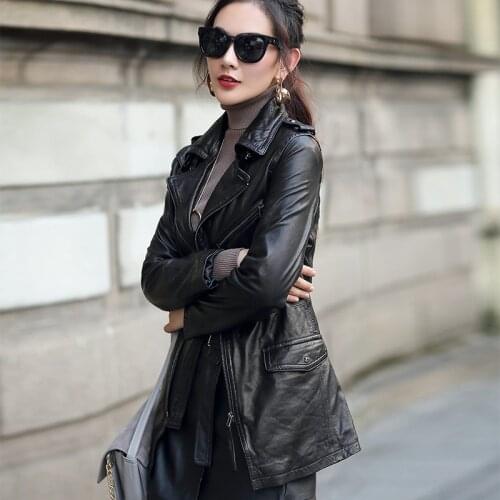 Spring and autumn new leather leather clothing women medium-length locomotive sheepskin jacket windbreaker body jacket