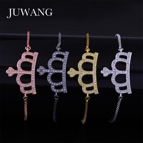 JUWANG 2018 New Big Crown Cubic Zirconia Bracelet Bangles for Woman Girl Adjustable Chain Jewelry Gift Wholesale