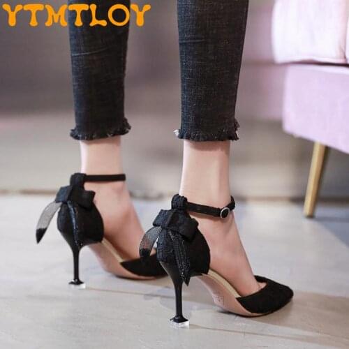 One Word Strap Sandals Women Stiletto Heels 2021 Spring And Summer New Bow High Heels Design Niche Rhinestone Single Shoes