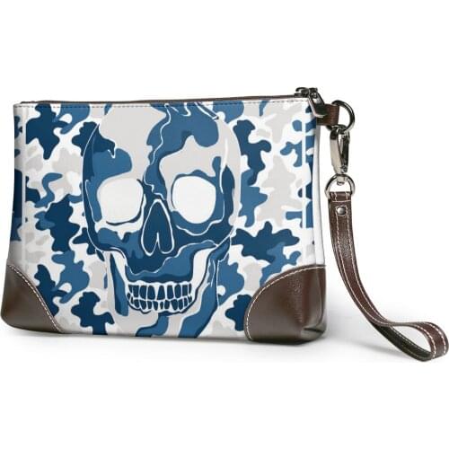 Casual Envelope Clutch Skull Coin Purse Genuine Leather Dinner Clutch Bag Lady Camouflage Handbags With Wristlet For Women New