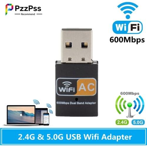 PzzPss Wireless USB WiFi Adapter 600Mbps wi fi Dongle PC Network Card Dual Band wifi 5 Ghz Adapter Lan USB Ethernet Receiver