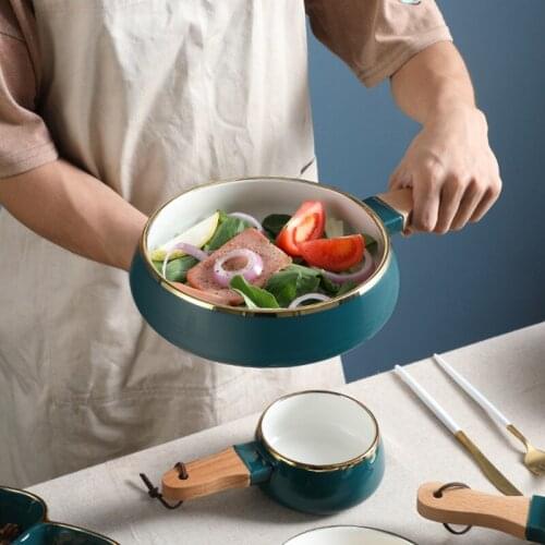 Luxury green Phnom Penh bamboo handle salad pasta bowl Western fruit dessert bowl cold ceramic tableware