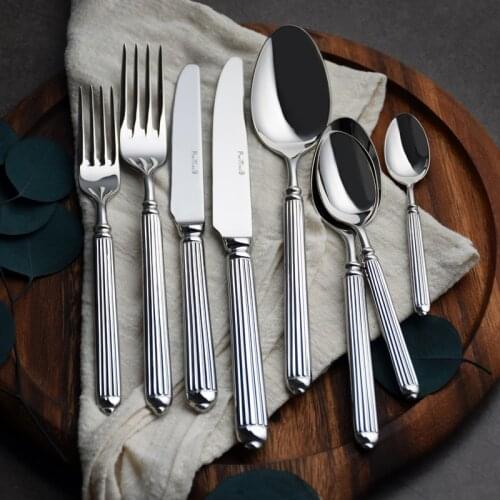 Handmade Creativity Cutlery Set Silver Luxury Simple Stainless Steel Dinner Set Kitchen Eco Friendly Servies Table Art EK50DS