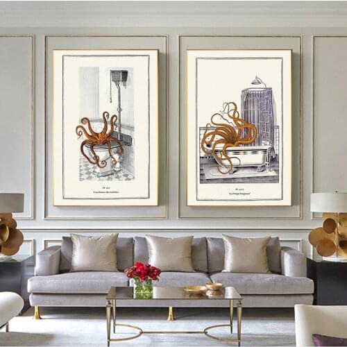 Surreal Octopus Gothic Punk Funny Canvas Painting Wall Art Nordic Posters and Prints Wall Pictures for Living Room Decoration
