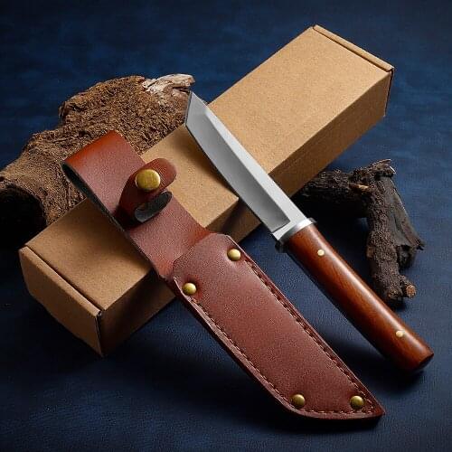 Japanese 5CR13MOV outdoor self-defence fishing knife jungle hunting knife EDC TOOL outdoor sharp tactical knife + leather cover
