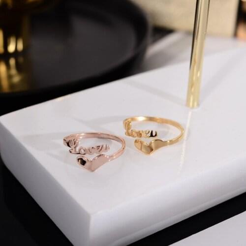YUN RUO 316 Titanium Steel Jewelry Love U Heart Open Ring Weeding Anniversary Rose Gold Fashion Woman Birthday Gift Never Fade