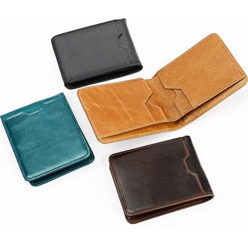 RFID Anti-theft Brush Men Wallet Crazy Horse Leather Money Clip Wallet Solid Male Purses with Designer Clip Cash Holder