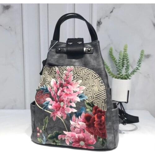 YourSeason Chinese Style Handmade Ladies Embroidery Leather Bag Large Capacity Women Travel Retro Bagpack 2021