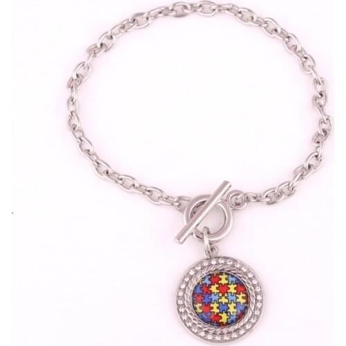 Female Male Charm Bracelet Jigsaw Puzzle Pattern With Sparkling Crystals Classic Depression Style Provide Dropshipping