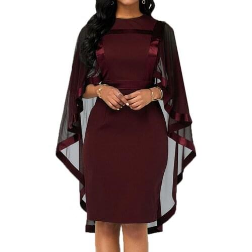 60%HOTDress Mesh Stitching Slim-fit Polyester Women Fashion Cape Dress for Banquet