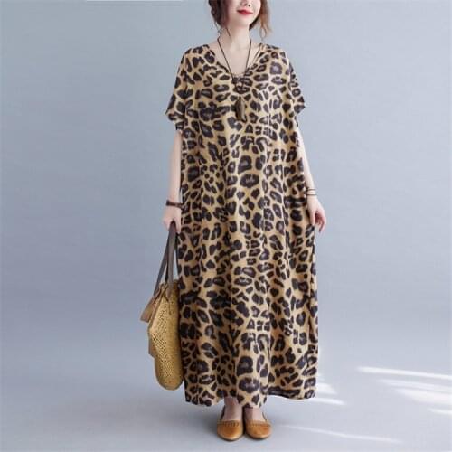 Oversize Boho Holiday Long Dress Women Large Size Art Leopard Print V-Neck Beach Dress Oversize 4XL 5XL One Piece Dress Clothing