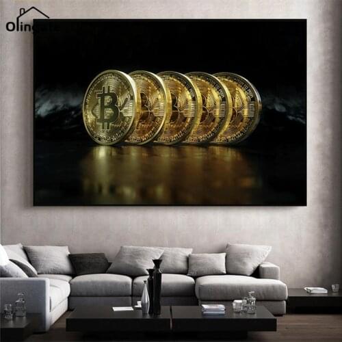 Golden Bitcoin Canvas Painting Poster and Prints Wall Art Money Picture for Living Room Home Luxury Nordic Decoration