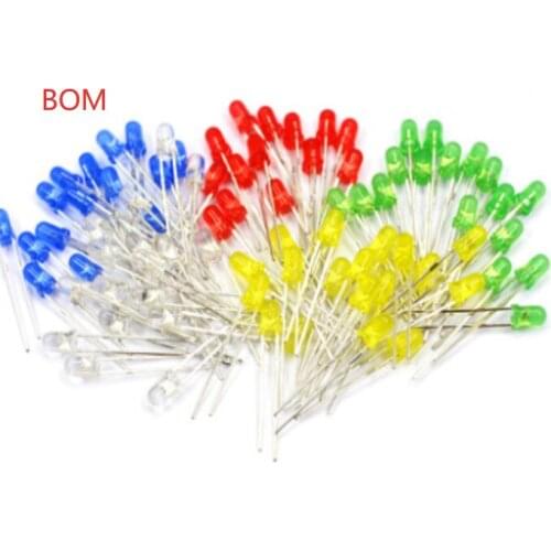 100pcs 3mm LED Diode 3 mm Assorted Kit White Green Red Blue Yellow Orange Pink Purple Warm white DIY Light Emitting Diodes