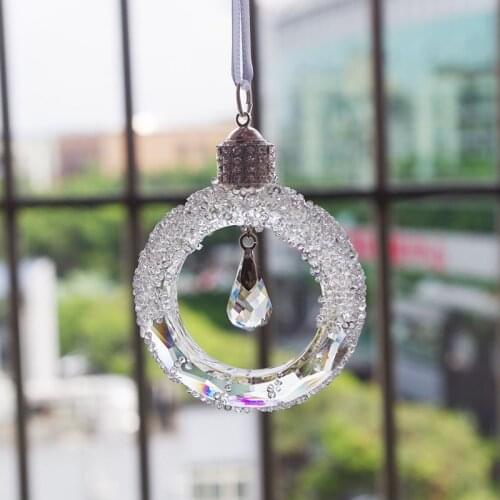 2021 Crystal Christmas Wreathe Figurine Car Pendant Decor Suspension Ornaments Sun Catcher Shining Star Hanging Trim Xmas Gift