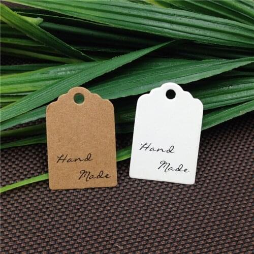 500Pcs 3x2cm Kraft Paper Scalloped Tag Series Red Black Heart Thank You Handmade With Love For Craft Thanksgiving Gift Price Tag