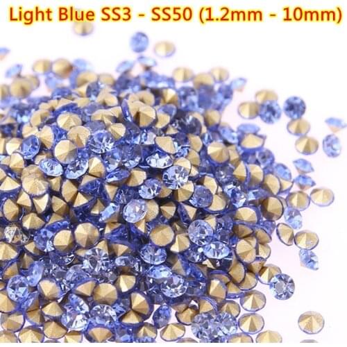 Free Shipping 1440pcs ss3-ss50(1.2mm-10mm) Light Blue/Blue Rhinestones ss4 ss5 Pointback Glass Crystals 3D Nail Art Decoration